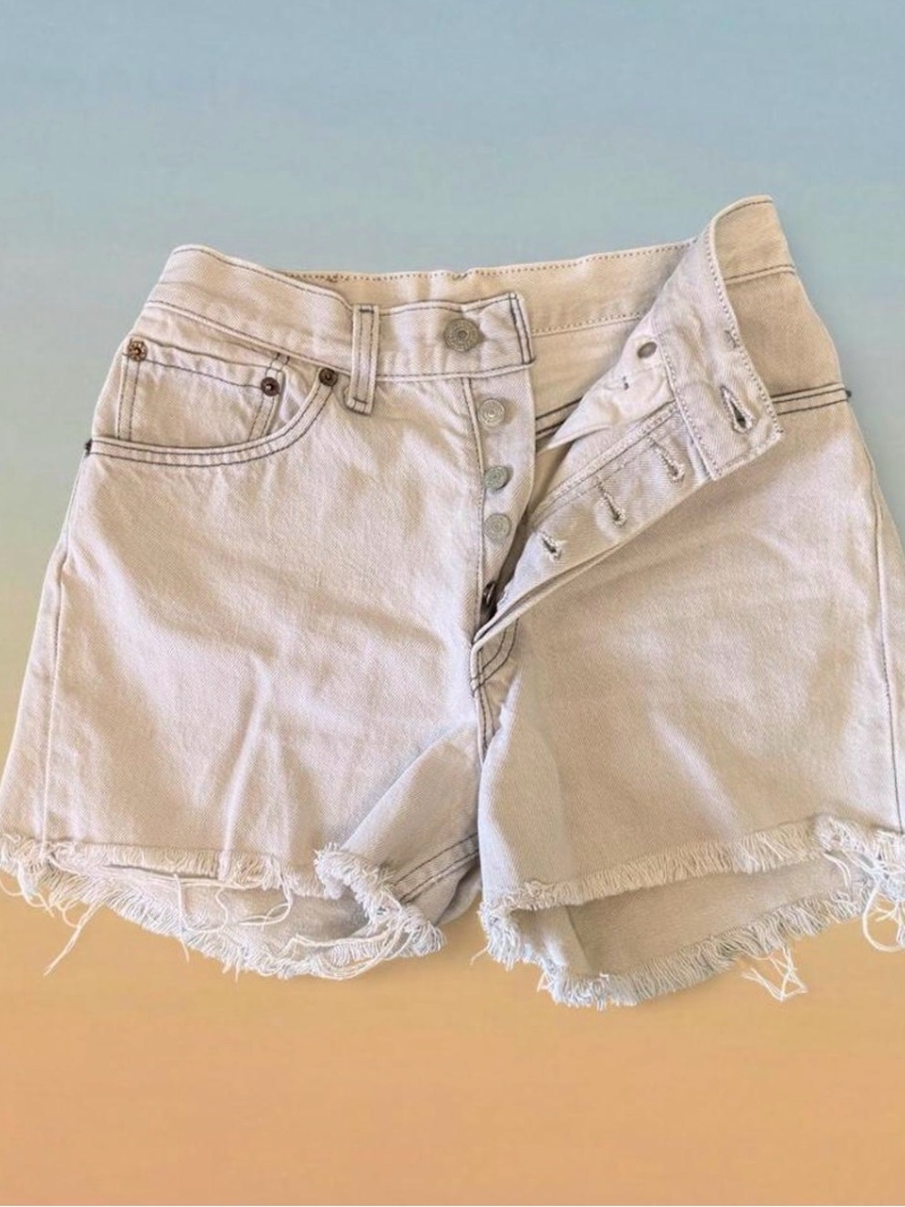 Vintage Levi's Faded Grey High-Rise Frayed Hem Jean Shorts